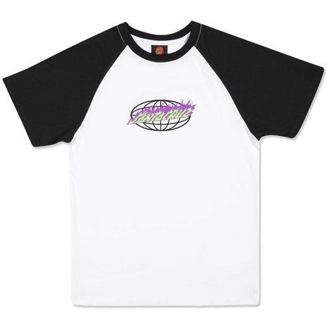 Santa Cruz Global Flame Strip Front Youth Tee in White/Black