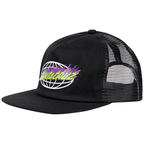 Santa Cruz Global Flame Strip Youth Trucker Cap in Black