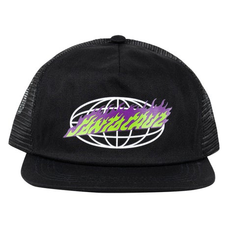 Santa Cruz Global Flame Strip Youth Trucker Cap in Black