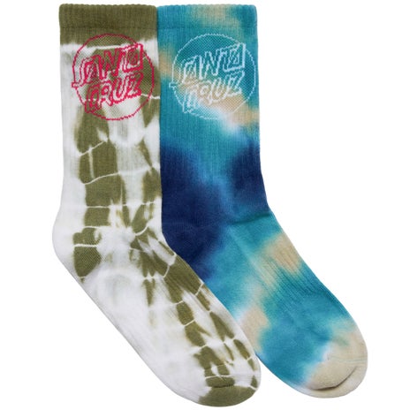 Santa Cruz Opus Dot Youth Sock 2 Pack in Moss Tie Dye/Dark Blue Tie Dye