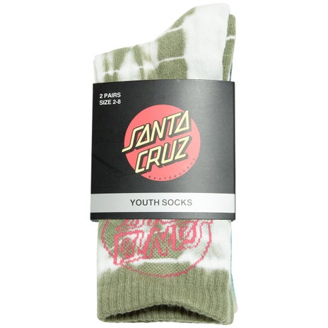 Santa Cruz Opus Dot Youth Sock 2 Pack in Moss Tie Dye/Dark Blue Tie Dye