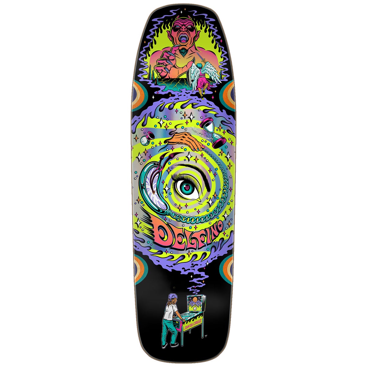 Santa Cruz Pinball Vision Pro Shaped Skateboard Deck in Delfino