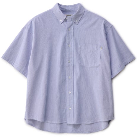 S/Double Classic Oxford S/S Shirt in Navy Stripe