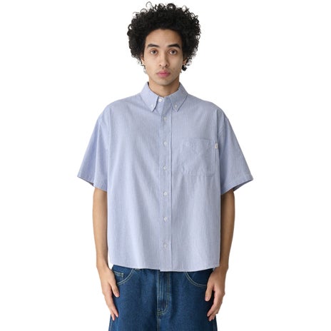 S/Double Classic Oxford S/S Shirt in Navy Stripe