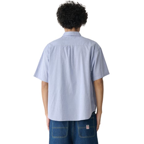 S/Double Classic Oxford S/S Shirt in Navy Stripe
