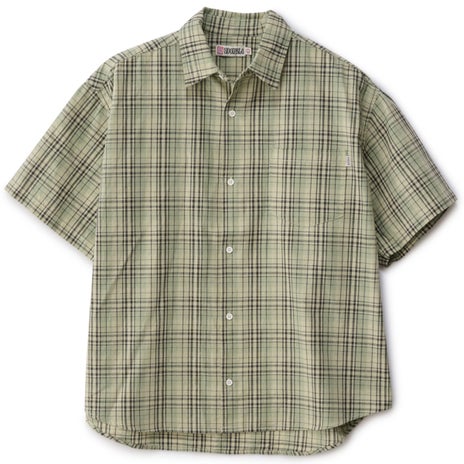 S/Double Ground Plaid S/S Shirt in Sage Green