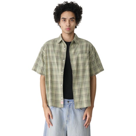 S/Double Ground Plaid S/S Shirt in Sage Green