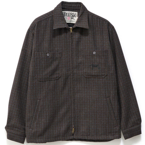 S/Double Plaid Zip-Thru L/S Shirt in Brown