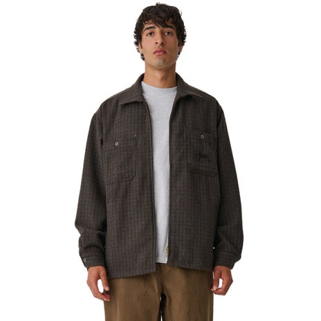 S/Double Plaid Zip-Thru L/S Shirt in Brown