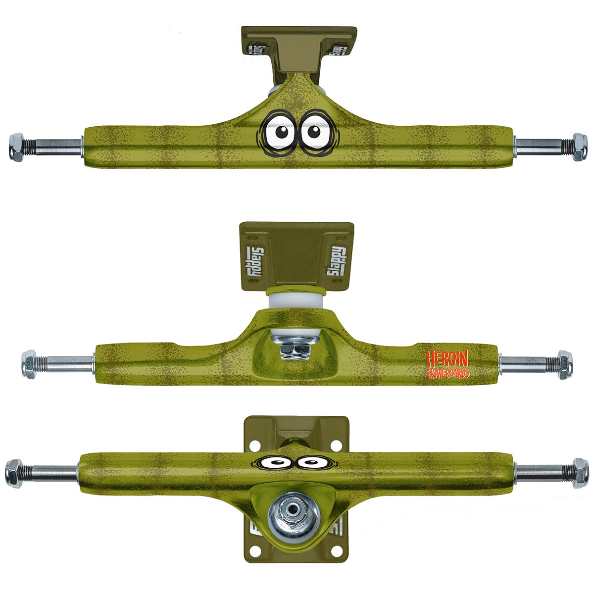 Slappy x Heroin ST1 Hollow Pickle Skateboard Trucks in Pickle