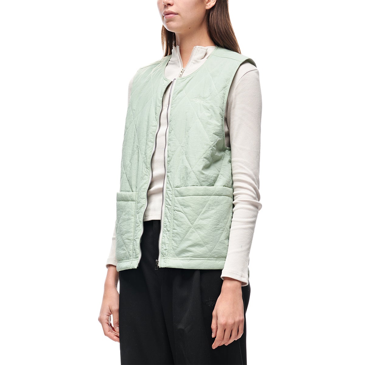 Stussy Diamond Quilted Vest in Green   Boardertown