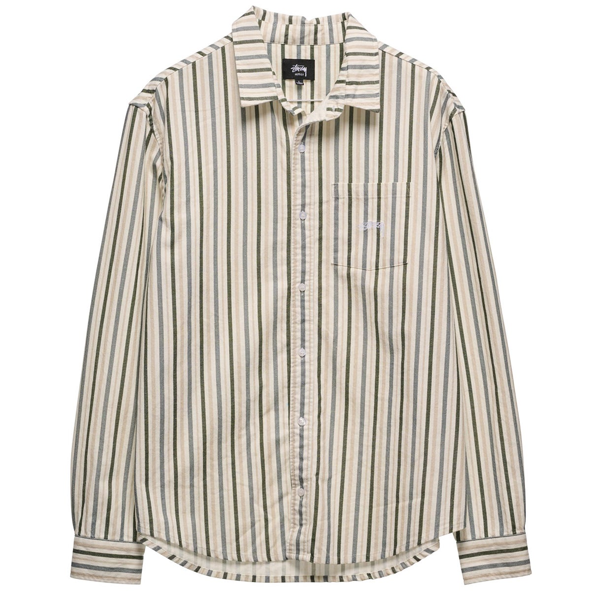 Stussy Stripe Oxford L/S Shirt in Green Stripe | Boardertown