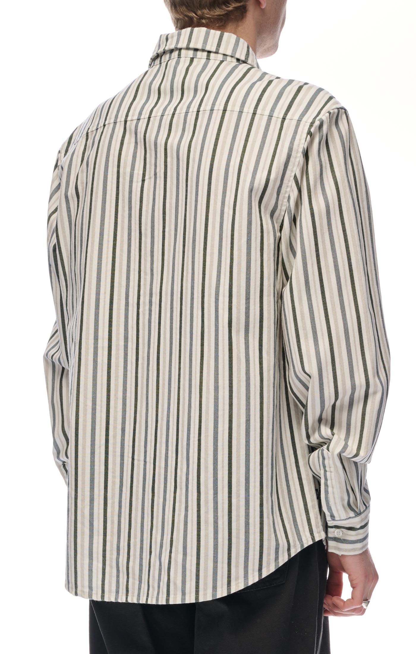 Stussy Stripe Oxford L/S Shirt in Green Stripe | Boardertown