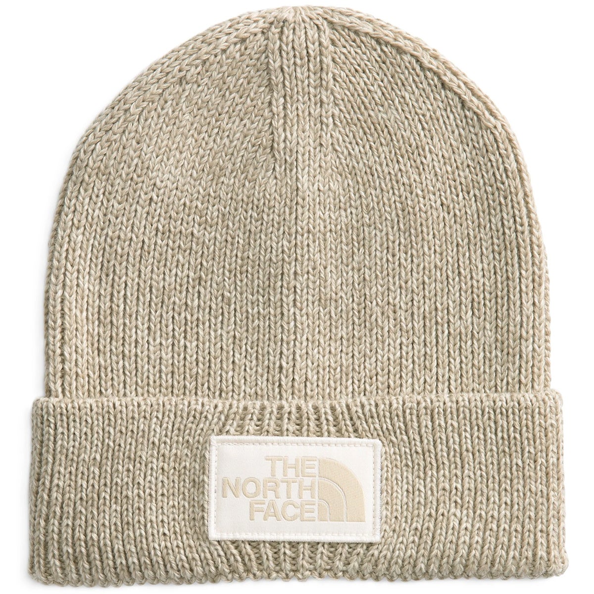 The North Face Logo Box Cuffed Beanie in Gravel Heather/White Dune ...
