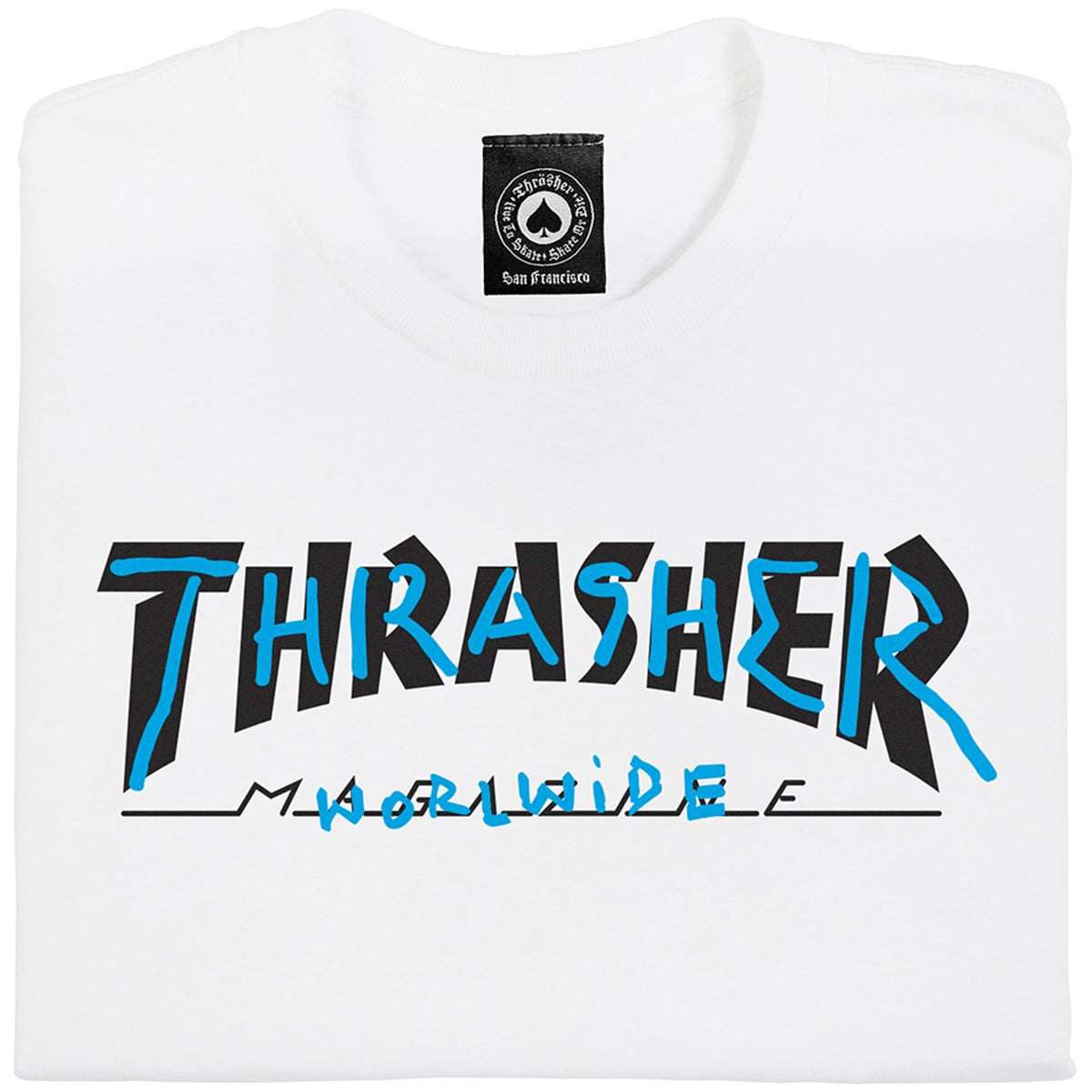 Blue and best sale white thrasher shirt