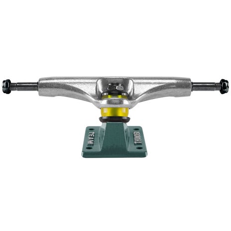 Thunder Medieval Script Team Edition Skateboard Trucks in Polished/Teal