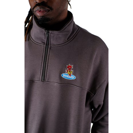 Worship Be Cool Quarter Zip Fleece in Worn Black