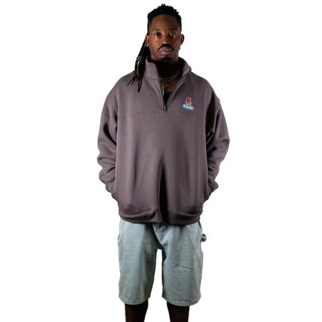 Worship Be Cool Quarter Zip Fleece in Worn Black