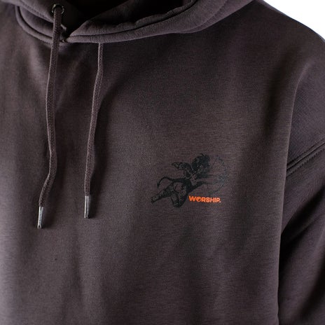Worship Cherub Pull Over Hood in Worn Black