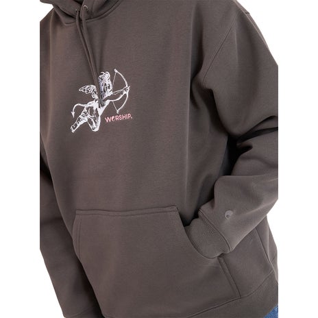 Worship Cherub Pull Over Hood in Worn Black