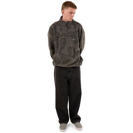 Worship Delirium Quarter Zip Sherpa Fleece in Steel Grey